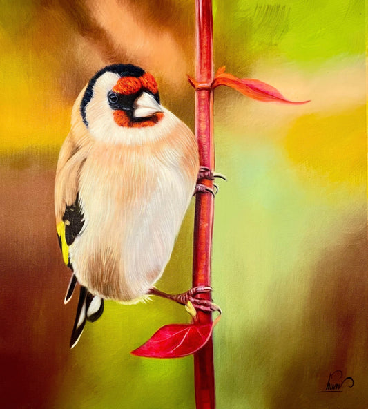 Bird on red branch